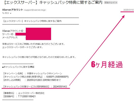 エックスサーバー　キャッシュバック特典に関する案内